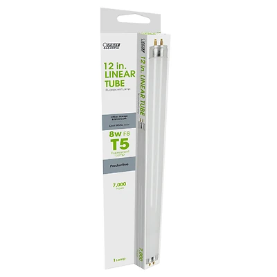 Feit Electric F8T5/CW Fluorescent Bulb, 8W, T5, 12 In, Cool White