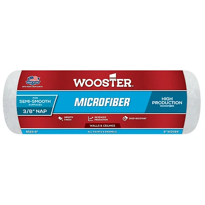 Wooster R523-9 Microfiber Paint Roller Cover, 3/8 In. Nap, 9 In., 1 Pk