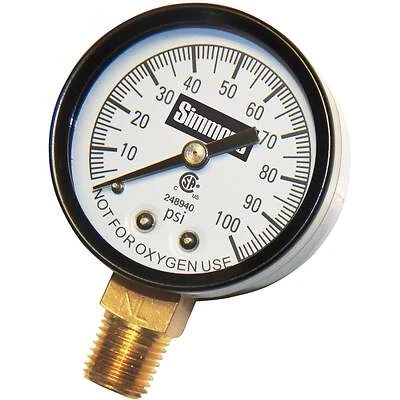 Simmons 1305 Pressure Gauge, 1/4 In MPT, 100 PSI, 2 In Dial