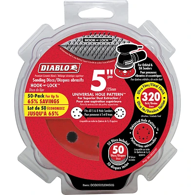 Diablo DCD050320H50G Sanding Disc, 5 in Dia, 320 Grit, Super Fine, Ceramic Abrasive, 12-Hole