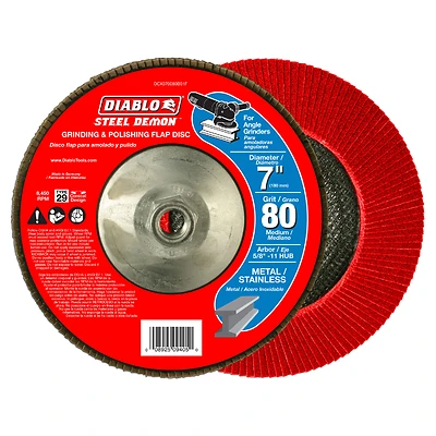 Diablo Steel Demon DCX070080B01F Flap Disc, 7 in Dia, 5/8-11 Arbor, 80 Grit, Medium, Zirconium Abrasive