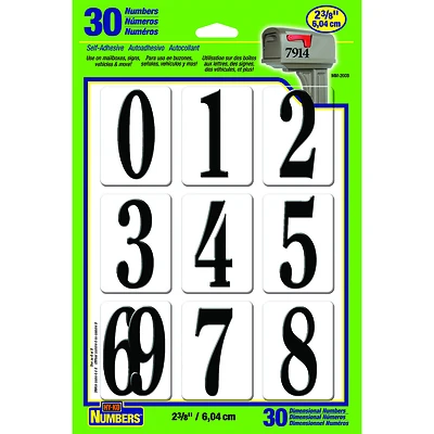 Hy-Ko MM-200B Self-Adhesive Number Set, 2-3/8 In, Black, 30 Pc