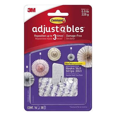 Commandâ¢ Adjustablesâ¢ Repositionable Mini Fasteners, 14 Hooks/Pack (17830CLR-14ES),Size: small