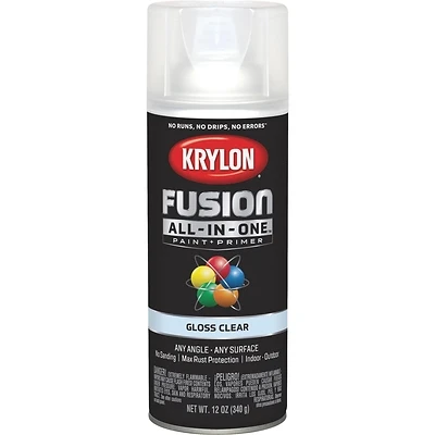 Krylon K02705007 Fusion All-In-One Spray Paint + Primer, Gloss Clear, 12 Oz