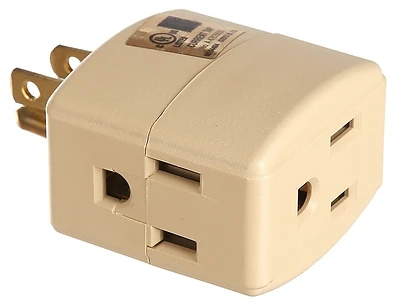 Eaton 1482V-BOX Grounding Cube Tap, 3-Outlet, 15A, 125V, Ivory