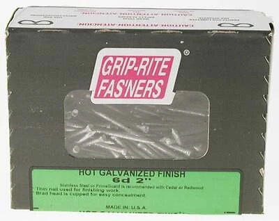 Grip-Rite 6HGF1 Finish Nails, 6D, 2 In, 13 Gauge, Galvanized Steel, 1 Lb Box