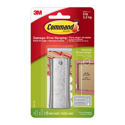 Command 17047ES Picture Hanger, 5 lb, Metal, Silver