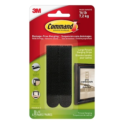 Command 17206BLK Picture Hanging Strip, 4 lb/set, Foam, White, 3.625 in L x 0.5 in W x 0.1 in D