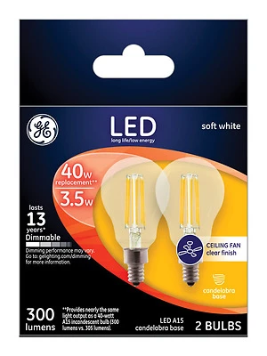 GE 24302 LED Bulb, Decorative, A15 Lamp, 40 W Equivalent, E12 Lamp Base, Dimmable, Soft White Light, 2700 K Color Temp