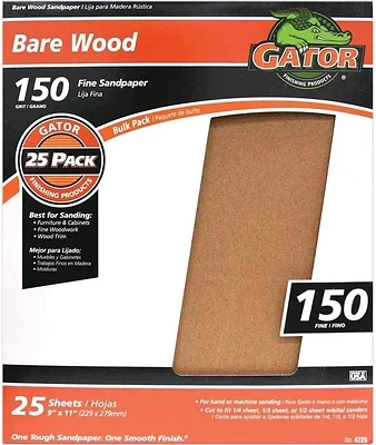 Garnet Sandpaper, Fine 150-Grit, 9 x 11 In., 25-Ct.