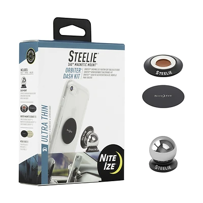 Nite Ize STODK-01-R8 Steelie Orbiter Cell Phone Dash Kit, Black/Silver
