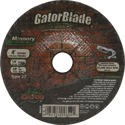 Gator Blade 9604 Type 27 Masonry Grinding Wheel, 4 In. x 1/4 In. x 5/8 In.