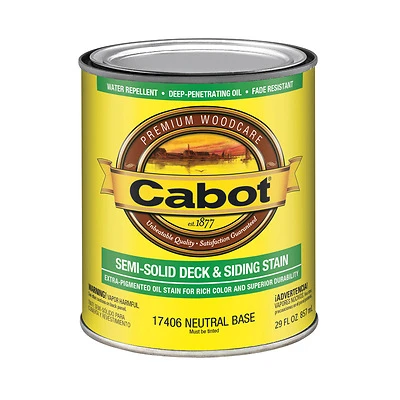Cabot 17406-05 Semi-Solid Deck & Siding Stain + Sealer, Neutral Base, 1-Qt.