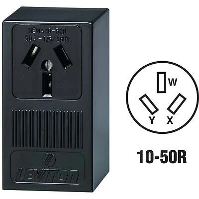 Leviton B01-05050-000 Electrical Receptacle, Surface Mounting, 3-Pole, 125/250 V, 50 A, NEMA: NEMA 10-50R, Black