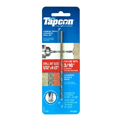 Tapcon 11247 Masonry Drill Bit, 5/32 x 4-1/2 In.