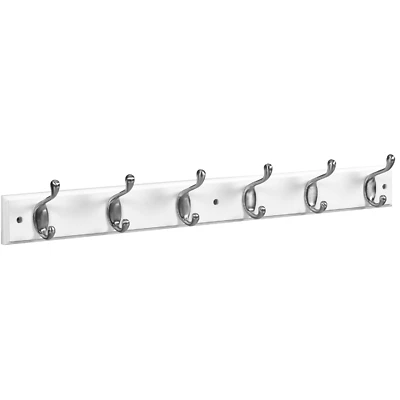 National Hardware B8170 Series S827-105 Hook Rail, Satin Nickel, Wood, 6-Hook, 27 In.