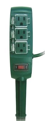 PowerZone OR8CB003 Yard Stake, 3-Outlet, 16/3 AWG, 12 Ft, Green