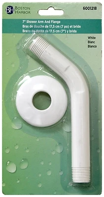 B1140wh 7 Inch Shower Arm With Flange, 1/2-14 Npt Connection, Plastic