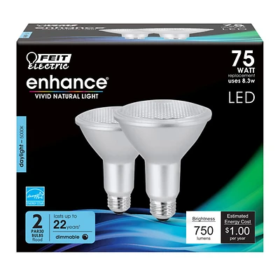 Feit Electric PAR30LDM/950CA/2 LED Bulb, Dimmable, 75W Equivalent, 2 Pack