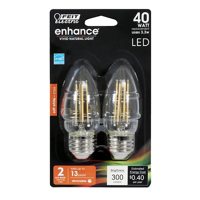 Bpetc40/927ca/fil 40w Equivalent B10 Dimmable Led Bulb 2 Pk, Soft White