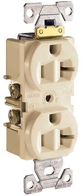 Eaton CR20V Duplex Receptacle, 20 Amp, 125 Volt, NEMA 5-20R, Ivory
