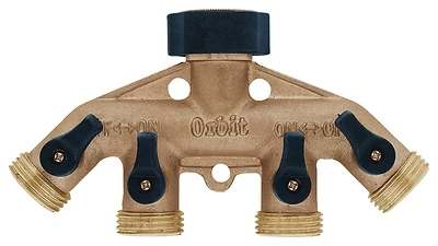 Orbit 62010N Brass Hose Faucet Manifold, 3/4 In Swivel x MHT, 4-Port