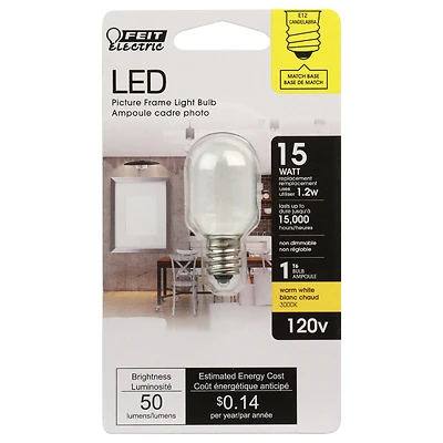 Feit Electric BPT6/SU/LED T6 LED Bulb, E12 Base, 15W Equivalent, Warm White
