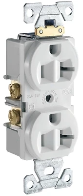 Eaton CR20W Duplex Receptacle, 20 Amp, 125 Volt, NEMA 5-20R, White