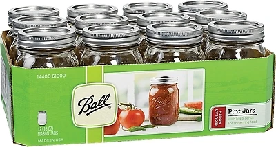 Ball 61000 Canning Mason Jar, 16 oz Capacity, Glass, Silver Cap/Lid