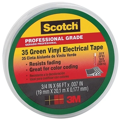 Scotch 10851-DL-10 35 Green Electrical Tape, 3/4 In x 66 Ft