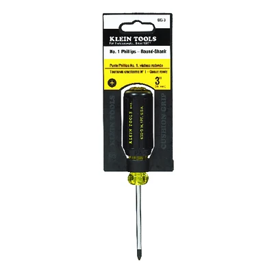 Klein Tools 603-3 #1 Phillips Screwdriver, Cushion-Grip, 6-3/4 In.