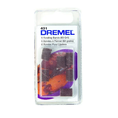 Dremel 431 Sanding Band, 1/4 in Dia Drum, 1/8 in Dia Shank, 60 Grit, Coarse, Aluminum Oxide Abrasive