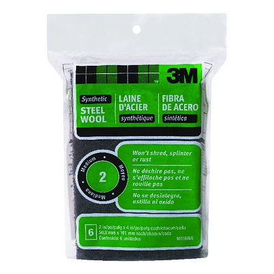 3M Synthetic Steel Wool Pad, #2 Medium, 4 In. x 2 In.