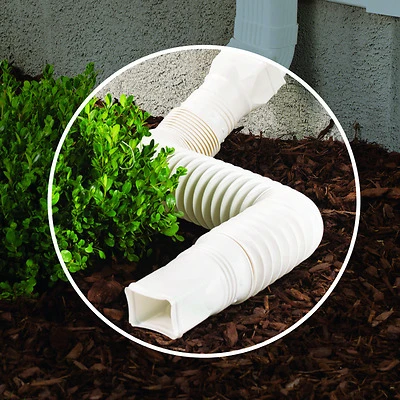 Downspout Extension, Flexible White Poly, Extends 24 - 55 In.