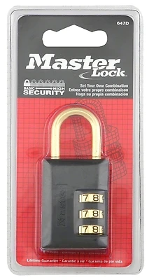Master Lock 647D Padlock, Resettable Combination Key, 3/16 in Dia Shackle, 7/8 in H Shackle, Steel Shackle, Zinc Body