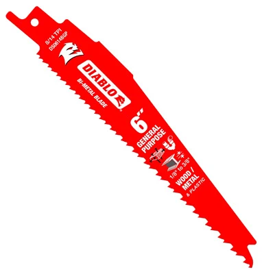 Diablo DS0614BGP5 Reciprocating Saw Blade, 1 in W, 6 in L, 8/14 TPI, Bi-Metal Cutting Edge