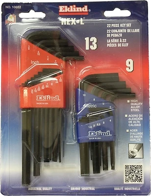 Eklind 10022 Hex Key Combo Set, SAE/Metric, 22-Piece, Steel