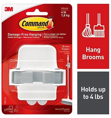Command 17007-ES Large Broom Gripper Hook, Holds 4 Lb, 1 Gripper 2 Strips