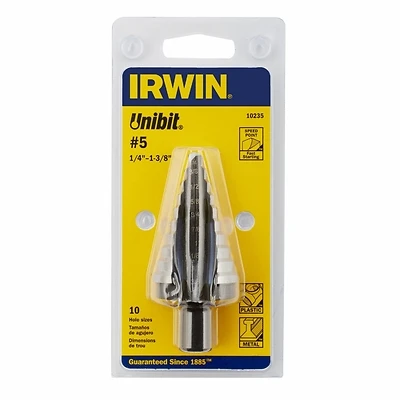 Irwin 10235 Unibit #5 Step Drill Bit, 1/4 to 1-3/8 In.