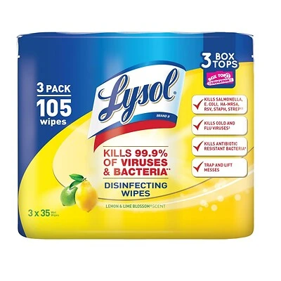 "Lysol Disinfecting Wipes, Lemon and Lime Blossom, 35/Canister, 3 Canisters/Pack (1920082159)"