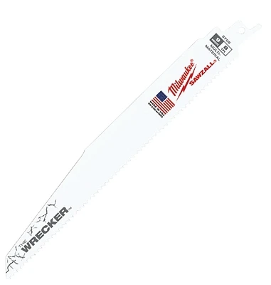 Milwaukee The WRECKER 48-00-5706 Reciprocating Saw Blade, 1 in W, 9 in L, 7/11 TPI, Bi-Metal Cutting Edge
