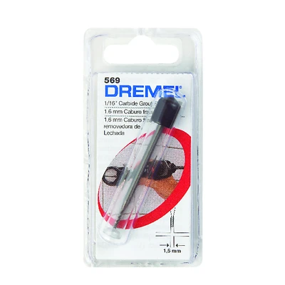 Dremel 569 Grout Removal Bit, 1/16 in Dia, 1-1/2 in L, 6 mm L Flute, 1/8 in Dia Shank, Steel