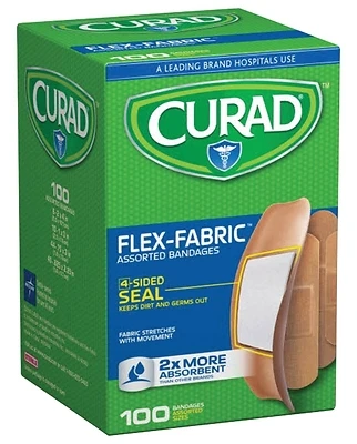 Curad CUR0700RB Flex-Fabric Adhesive Bandages, Assorted Sizes, 100 Count