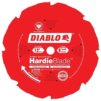 Diablo D1208DH Circular Saw Blade, 12 in Dia, 1 in Arbor, 8-Teeth, Polycrystalline Diamond Cutting Edge