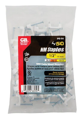 Gardner Bender PS-50 Cable Staple, 1/2 in W Crown, 1-1/4 in L Leg, Plastic/Polyethylene
