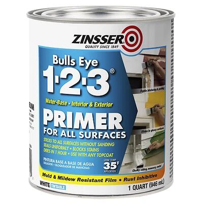 Zinsser 2004 Bulls Eye 1-2-3 Primer, Sealer and Stain Killer, White, 1 Qt.