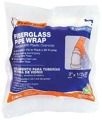 Frost King SP41X Pipe Wrap Insulation Kit, 3-Inch x 25 Ft., Fiberglass