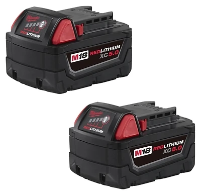 Milwaukee M18 REDLITHIUM 48-11-1852 Battery Pack, 18V 5.0 Ah, 2-Pack