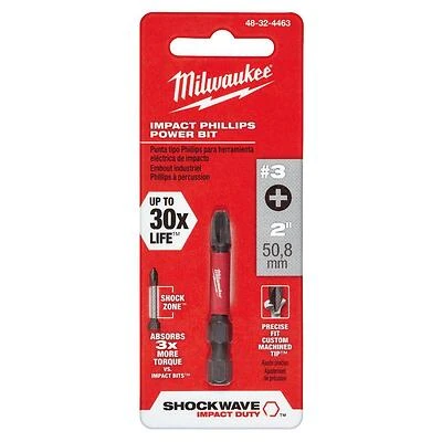 Milwaukee 48-32-4463 Shockwave #3 Phillips Power Bit, 2 In.