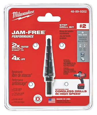 Milwaukee 48-89-9202 #2 Step Drill Bit, 3/16-1/2 In., 6 Steps